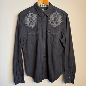 GUESS Men's Large Black Western Pearl Snap Button Shirt **Flaw** Y2K Grunge